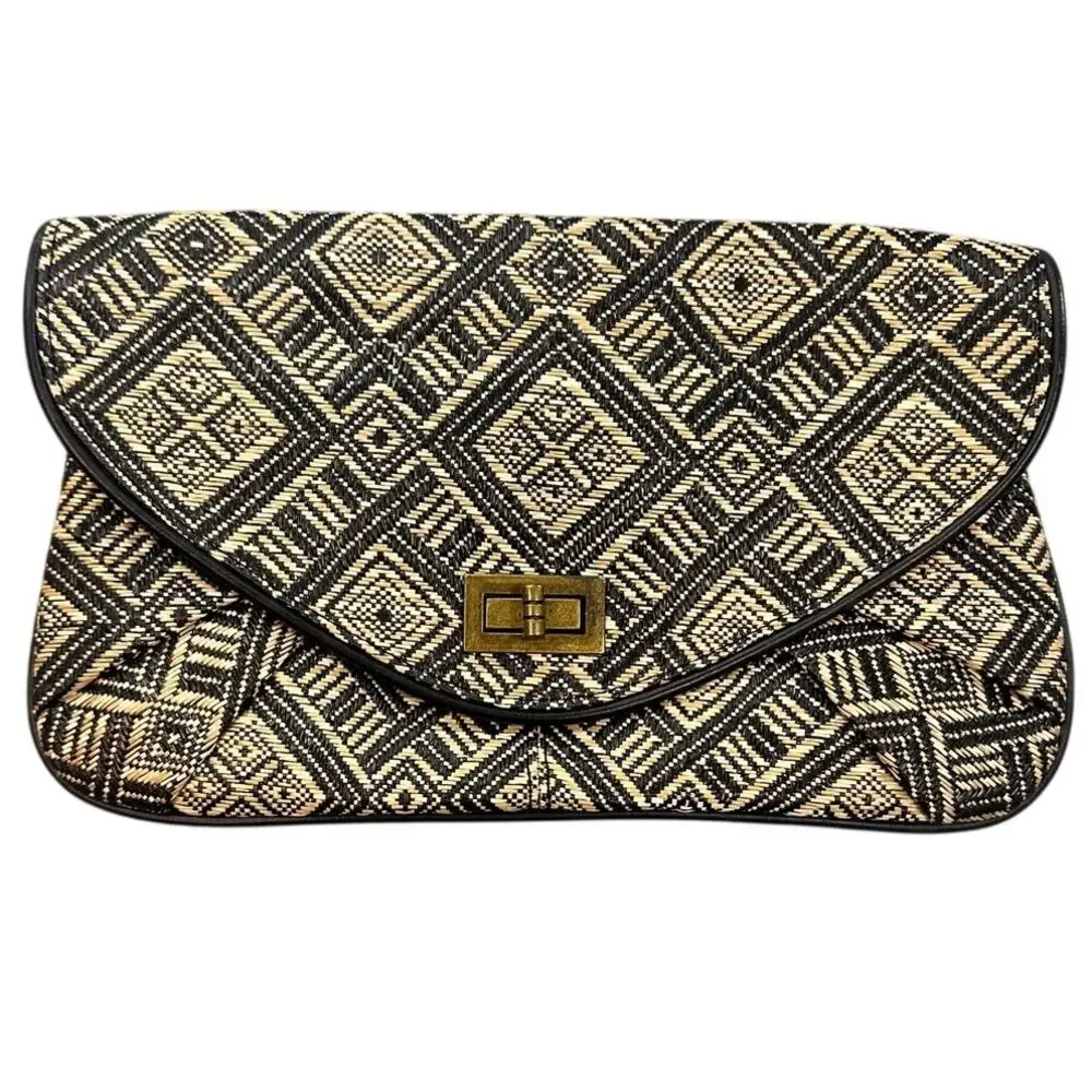 Woven Geometric Envelope Clutch Tan Black